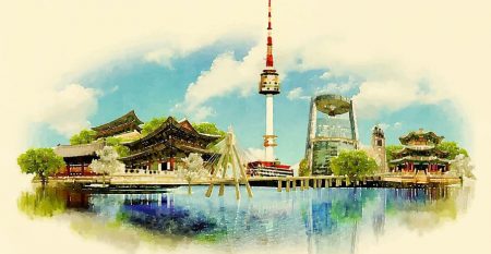 vector watercolor SEOUL city illustration